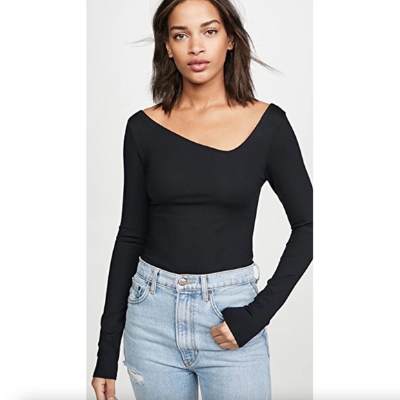 Free People Intimately Asymmetrical Bodysuit Long Sleeve in Black Sz XS - Picture 1 of 16